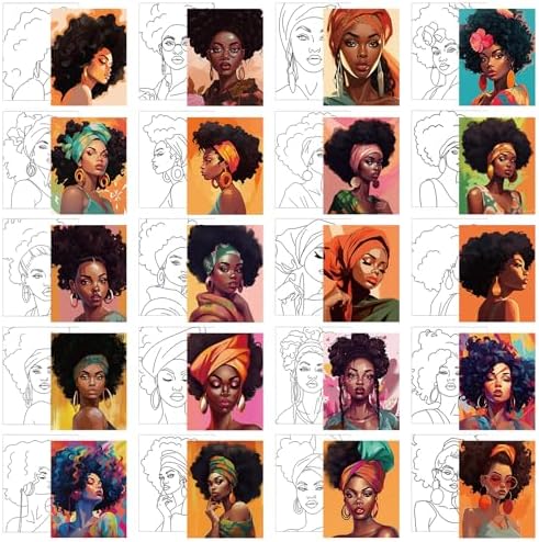 Sherr 20 Pcs Pre Drawn Canvas Afro Queen for Painting for Adults, Vivid