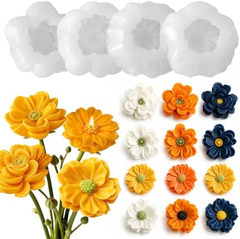 4 Pack 3D Flower Silicone Molds,DIY Candle Soap Making Cake Decorating