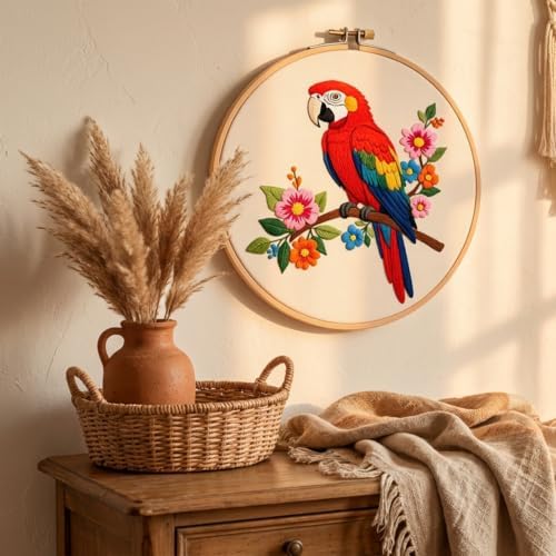 Nuberlic Parrot Embroidery Kit for Beginners, Animal Cross Stitch Kit
