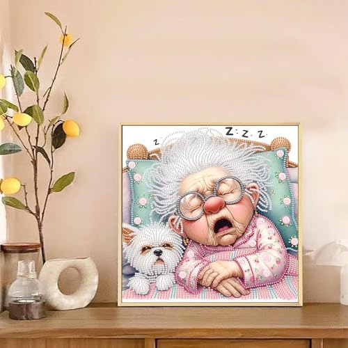 Diamond Painting Kits for Adults, Sleeping Granny Pattern Design Special Shape Diamond Art Kits for Beginners, DIY Diamonds Paintings Art for Home Wall Decor Gift