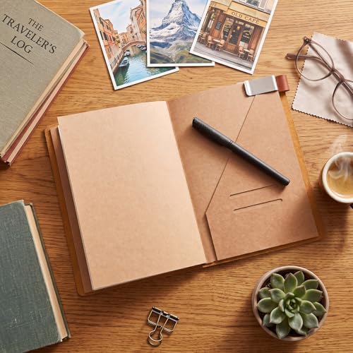 Thenshop Leather Travel Notebook 3 Inserts,Orange,A5 Size