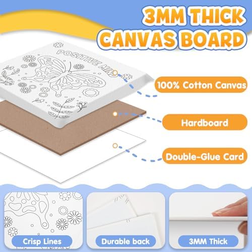 CONDA 12 Pcs Pre Drawn Canvas to Paint 6x6 Inch, Animal Pre Printed Canvas for Painting for Beginners Students, DIY Paint Art Supplies, Painting Canvas Panels and Sip Kit