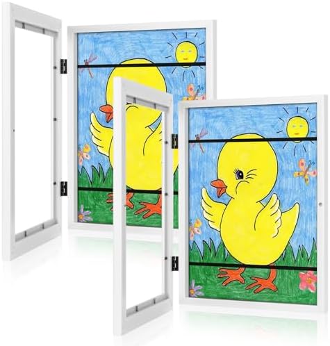 [2Pack] Kids Art Frames, 9x12 Front Opening Kids Artwork Frames Changeable, White Artwork Display Storage Frame for Wall, Holds 50 Pcs, for 3D Picture, Crafts, Children Drawing, Hanging Art, Portfolio