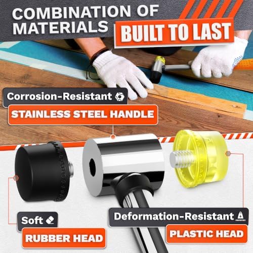 Small Orange Rubber Mallet Hammer 25mm, Double Faced Non Marring Head