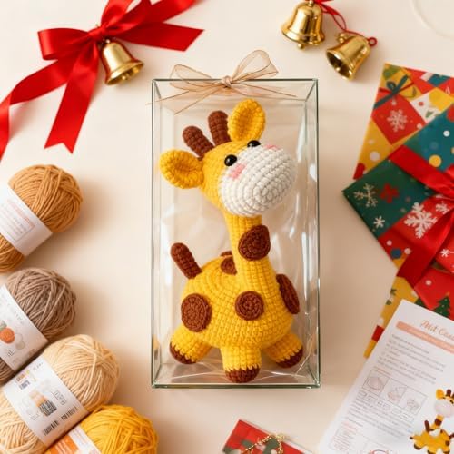 Beginner Crochet Kit for Making Adorable Giraffe - Complete DIY Craft Kit with Yarn, Hooks, and Video Tutorial - Ideal Arts and Crafts for Adults, Room Decor Gift