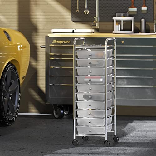 Simple Houseware 10 Drawers Rolling Utility Cart Organizer, Chrome