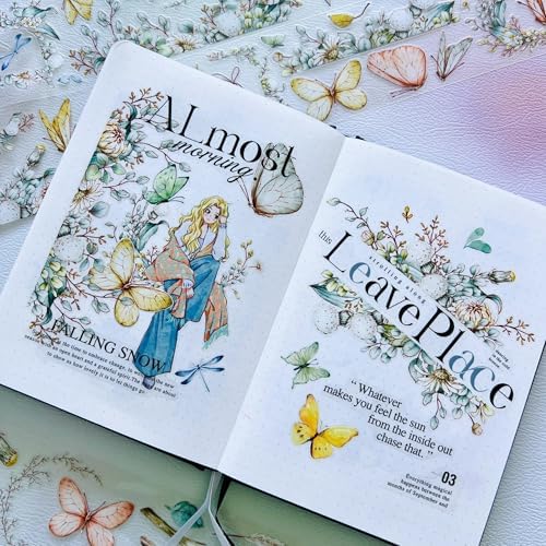 WT Pre-Cut Zephyr Bloom Wide PET Tape, Single Roll, Original Designs, Wildflower & Butterfly Motifs, Transparent Decorative Tape for Journaling, Planner & DIY Crafts, 60mm x 5m