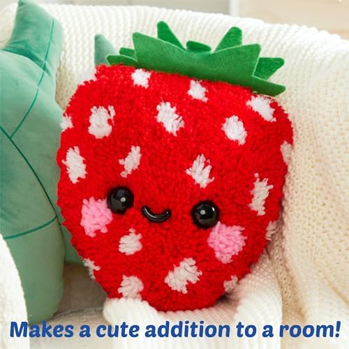 LatchKits Strawberry Pillow - Latch Hook Kits for Kids, Arts and Crafts, Yarn Art, Kids Crafts, Toys for Girls, Birthday Gift for Girls, Easy to Follow Pattern, Hook Included, Craft Kits, Ages 6+