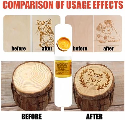 JAJADO 3 Jars Wood Burning Paste with 2 Squeegee, 4 OZ Wood Burning Gel Etching Cream Heat Activated Paste for Craft Wood Slice, Denim, Canavas, Wood Burning Marker Pen DIY Art Craft Tool
