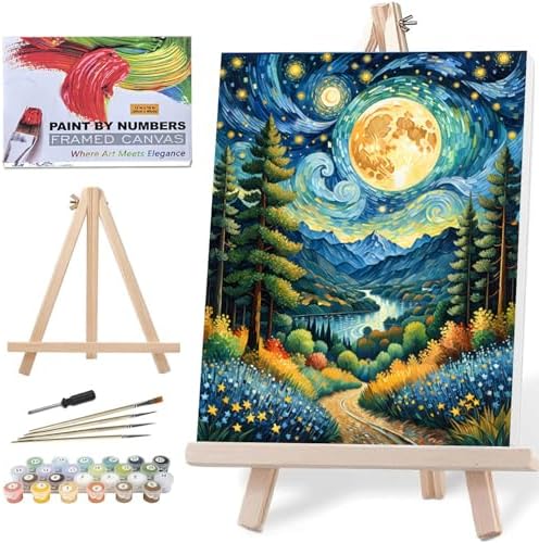 Lovepefe Moon Paint by Numbers Kit for Adults Beginner Landscape Adult Paint by Number Kits On Canvas with Frame DIY Oil Painting Kits for Gift Home Wall Decor 12x16 Inch