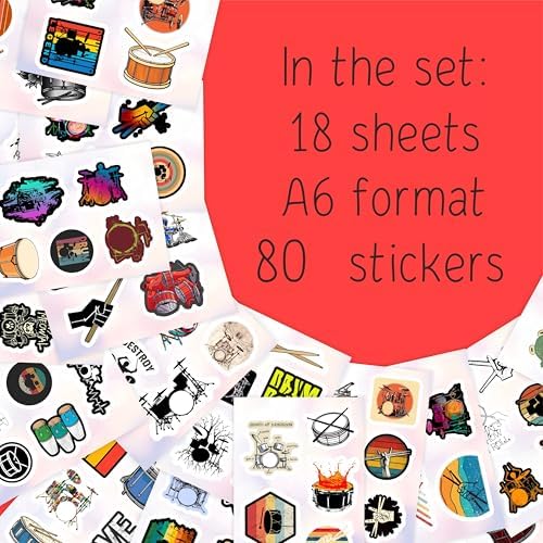 Drum Stickers for Water Bottle and Laptop - Drum Party Supplies & Decorations, Waterproof Vinyl Decals, Music and Instrument Stickers, Gifts for Women & Men