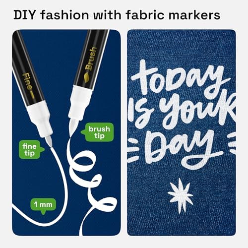 ARTISTRO 2 White Dual-Tip Fabric Markers Decorating Kit Permanent for Cloth