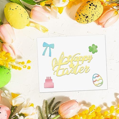 Hying Happy Easter Words Cutting Dies for Card Making, Happy Saint Patrick Day Letters Die Cuts Mother's Day Flowers Dies Stencils Embossing Template for Craft Scrapbooking DIY Photo Album Decorations