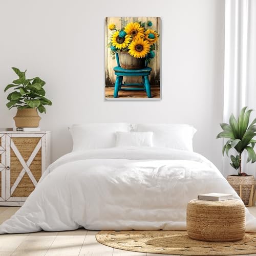 Bowetile Framed Paint by Numbers Sunflower Kit for Adults, Adults' Paint-by-Number Flowers Kits on Canvas, Painting by Numbers Chair, DIY Acrylic Number Painting for Home Wall Decor, 8x12in