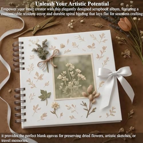 MARCADORUS White Scrapbook Album, 8 x 8 Inch Blank Scrap Book, 30 Sheets / 60 Pages (250gsm), Mini Memory Book with Ribbon, Acid Free & Archival Safe for Wedding, Travel and Guest Book.