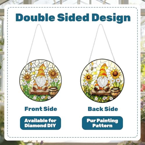 CRZMODE Gnome Diamond Art Hanging Kit for Adults, Gnome Pendant Diamonds Painting Art Kit, Special Crystal Diamond Art Painting Pendant Ornament, Craft Gift for Women Home Window Decor