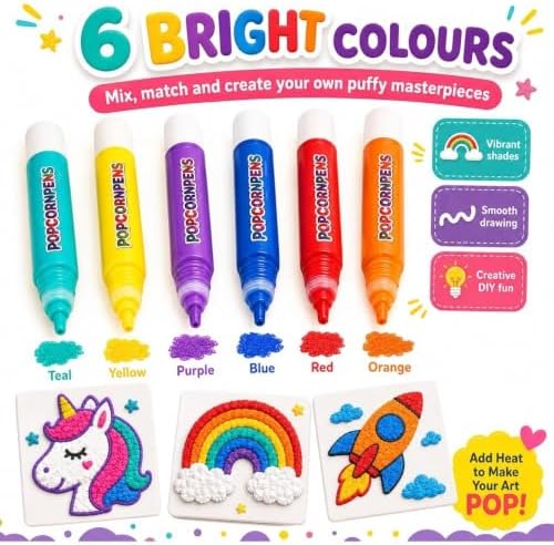 New 2027 Popcorn Pens, 6/12 Colors 3D Bubble Drawing Pen, Heat Activated Puff Paint Raised Texture Craft Tool for DIY Artwork, Greeting Cards, Scrapbooking & Kids' Projects., 6PCS-2 Box
