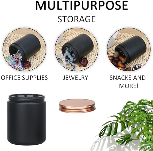 MILIVIXAY 20 Pack 8 OZ Thick Glass Matte Black Candle Jars with Rose Gold Lid-Bulk Empty Candle Jars for Making Candles-Canning Jar for Spice, Liquid, Sample- Dishwasher Safe.