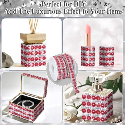 3 Yards Pearl Rhinestone Roll Sticker Red Pearl Wrap Self Adhesive