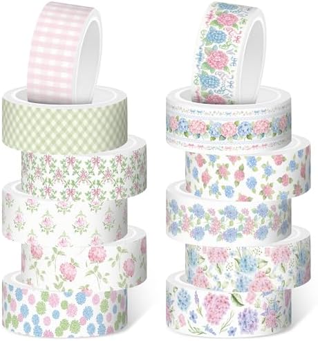 12Rolls Vintage Hydrangea Washi Tape for Journaling Scrapbooking