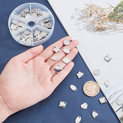 PandaHall Elite 120 Pcs 304 Stainless Steel Flat Blank Stamping Tag Pendants Charms 6 Styles for Jewelry Making
