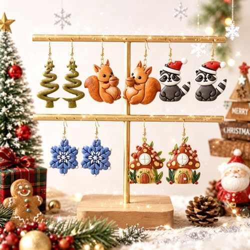 13 Pcs Holiday & Woodland Polymer Clay Cutters Set - Mushroom, Snowflake, Christmas Tree & Animal Shaped Clay Cutters for Polymer Clay Jewelry Making, Perfect Christmas & Animal Lover Gift