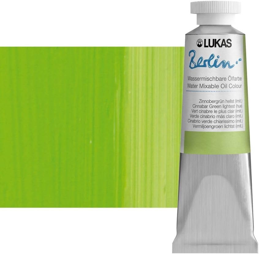 Lukas Berlin Pro Artists Water Mixable Oil Paint 37 ml Tube Cinnabar Green Light Hue, Water Soluble, Lightfast Pigments, Quick Drying, Easy Clean-Up, Eco-Friendly, Professional Quality, 40 Color Range