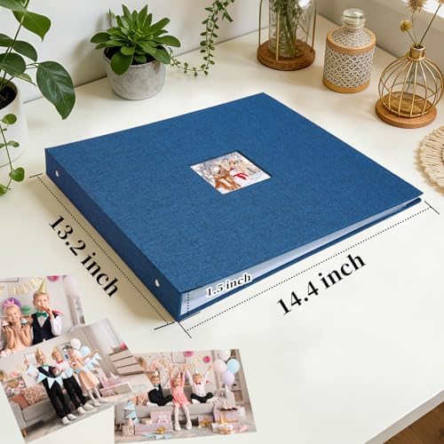 12x12 Inch Large Scrapbook Photo Album, 3 Ring Binder, Navy