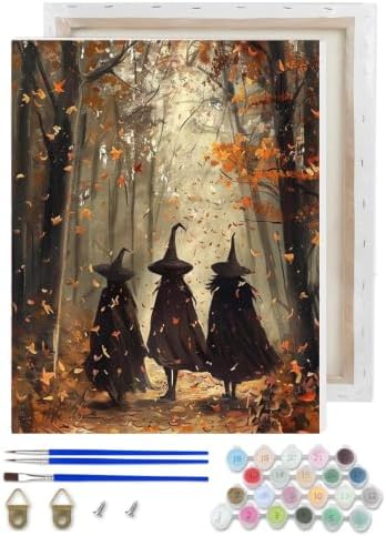 Witch Paint by Numbers Kit for Adults Beginner with Framed 10x12 Inch