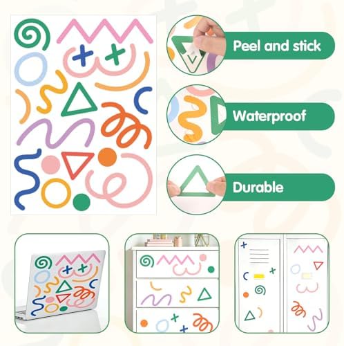 AOWDIAO 200 Pcs Geometric Wall Decals - Peel and Stick, Waterproof Vinly Colorful Wall Stickers for Kids Room, Playroom and Nursery
