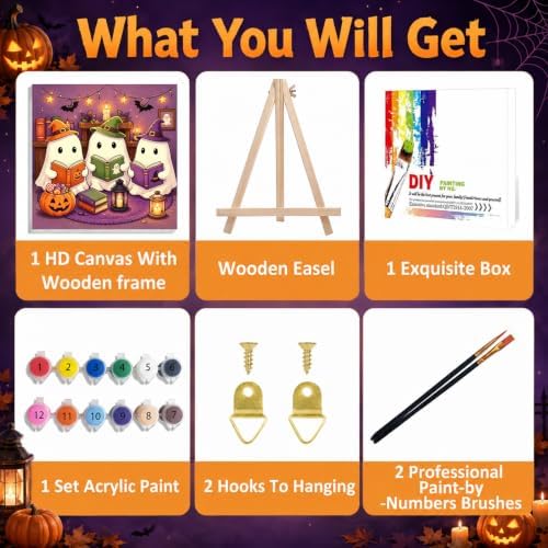 Mandun Halloween Ghost Paint by Numbers Kit for Kids, 8x8 inch