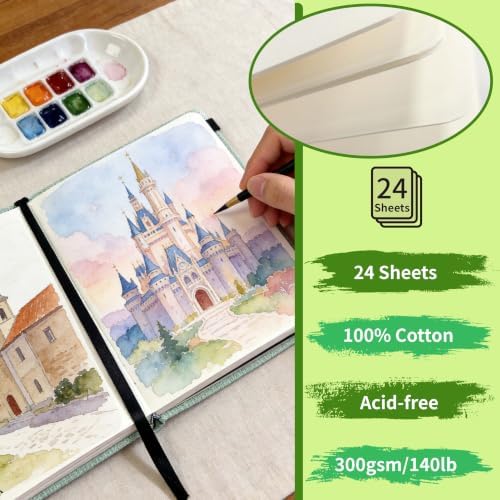 Mlife Square Watercolor Sketchbook,100% Cotton,300gsm/140lb,Acid-Free,Watercolor Journal for Artists Adults Students,6.5 * 6.5 Inch(Blue)