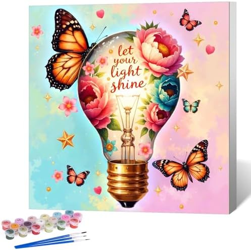 Framed Paint by Numbers Kit for Adults, Butterfly Floral Decor 10x10 Inch