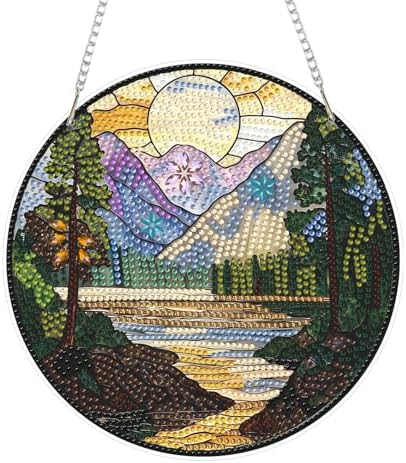 CRZMODE Landscape Diamond Art Hanging Kit for Adults, Landscape Pendant Diamonds Painting Art Kit, Special Crystal Diamond Art Painting Pendant Ornament, Craft Gift for Women Home Window Decor