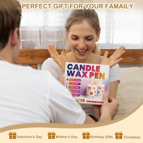 Candle Wax Pen 26 Colors Set - 3D Candle Paint with Glitter Gold Silver, Smooth Drawing Wax Pen for DIY Candle Making, Birthday, Wedding Party, Non-Toxic, Fast-Drying, Long-Lasting Color - 0.35oz/10ml