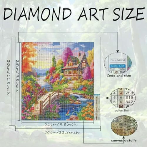 House Diamond Art Painting Kits for Adults,Stream Landscape 5D Round Full Drill Diamond Art Kits for Adults,DIY Flower Diamond Dot Painting Gem Art Kits for Adult,Home Wall Decor 13.79 X 13.79Inch