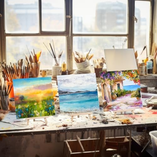 Motimind 36 Pcs 8 x 8 Mini Canvas and 8" Easel Set Bulk for Paint Party