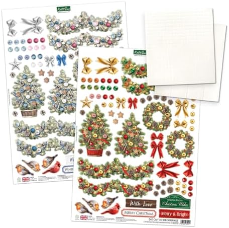Katy Sue Christmas Garden Picket Fence Card Making Kit - 8 Shaped Cards, Die-Cut Embellishments, Background Scenes, Foam Pads, Instructions & 8 Envelopes for Christmas Card Making Supplies. UK-Made.