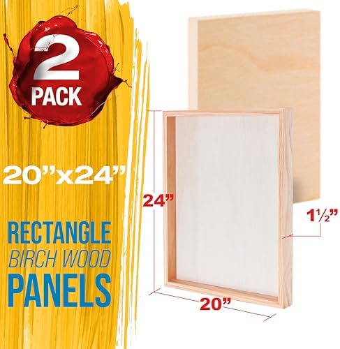 U.S. Art Supply 20" x 24" Unfinished Cradled Wood Panels for Painting | Gallery 1-1/2" Deep (2 Pack) - Artist Depth Wooden Wall Canvases - Mixed-Media Craft, Acrylic, Oil, Encaustic, Paint Pouring
