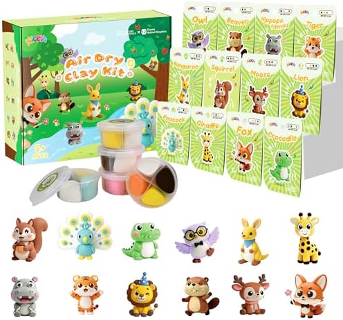 Nicella Air Dry Clay Kit, 12 Animals Modeling Clay for Kids, Model Magic Clay with Sculpting Tools and Tutorials, Safe & Non-Toxic, DIY Arts & Crafts School Projects, Home Party Favors for Boys Girls