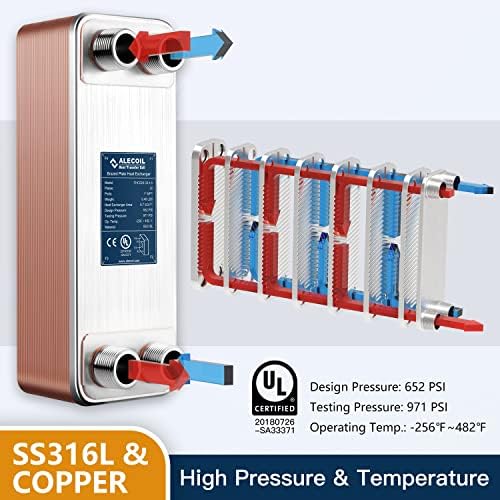 4"x12" 30 Plates Heat Exchanger with 1" MPT Port Water to Water 316L Stainless Steel Brazed Plate Heat Exchanger for Water Heating, Floor Heating, Commercial and Industrial Refrigeration