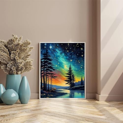 Starry Sky Paint by Numbers for Adults with Framed Canvas - Wooden Easel