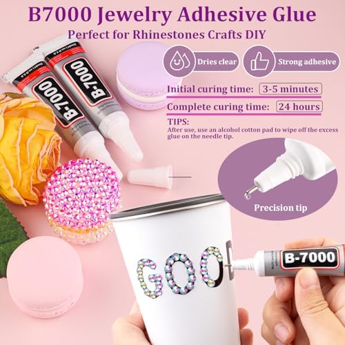 30000Pcs AB Rhinestones for Bedazzling with B7000 Jewelry Glue, Bedazzler Kit Bulk Flatback Gems, Resin Rhinestones for Crafting Crafts Clothing Shoes Fabric Nail Art Assorted Size 2/3/4/5/6mm