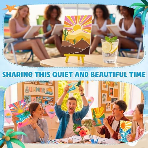 Blosssound 10 Set Pre Printed Sunrise Canvas Pre Drawn Canvas Painting with Easel Kits 5" x 7" Outline Painting Panels for Beginners, DIY Craft Project, Party Favor, Home Decors