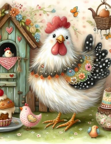 RYMILIE Chicken Diamond Art Kits for Adults Diamond Painting Kit 12x16in | 5D Farm Stress Relief Diamond Art Painting Kit for Beginners, DIY Full Round Drill Gem Art Crafts for Home Wall Decor Gift