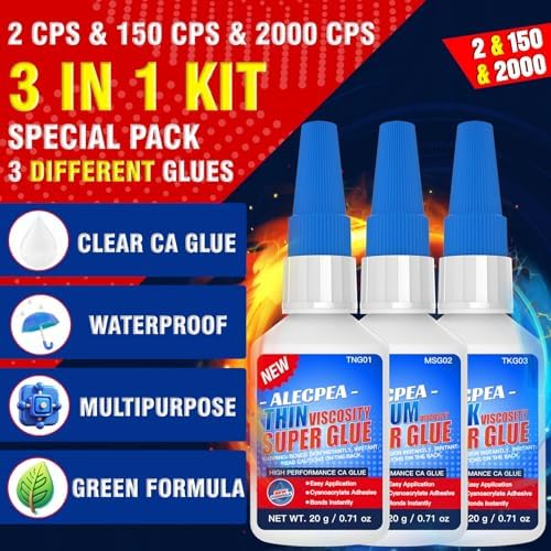 ALECPEA Thin Medium Thick CA Glue, Cyanoacrylate Adhesive, 60g