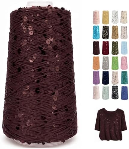 1100Yards Sequin Cotton Yarn for Crocheting Knitting, Sparkle Crochet Thread – 100% Cotton 5-Ply with 3mm 6mm Sequins,Paillettes Yarn for Scarves, Shawls, Sweater DIY Crafting
