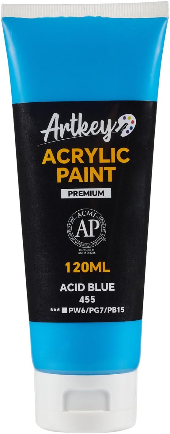 Artkey Acrylic Paint - Acid Blue (120 ml/4.06 oz) Tubes, Rich & Vibrant Pigments, Professional Artists Acrylic Paints - Art Supplies for Canvas Wood Rock Clay Fabric Ceramics Art Crafts Painting