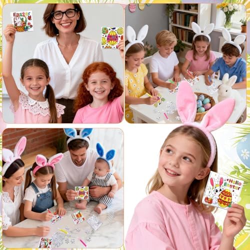 24 Pcs Easter Crafts Puzzle for Kids Ages 4-8, Easter Activities Arts DIY Jigsaw with Egg Bunny Basket Flower, Spring April Craft for Party Favors Gifts Christian Classroom Coloring Games Toy Bulk