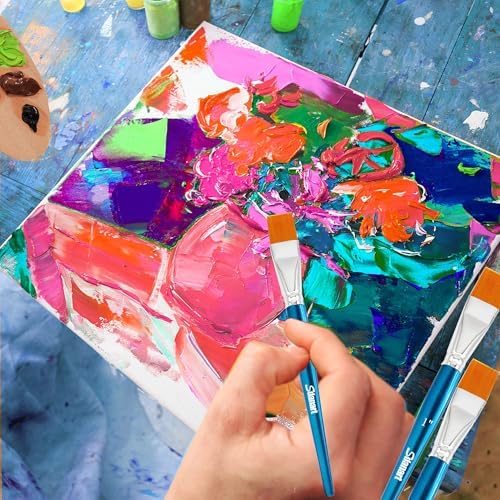 Sdanart 1 inch Flat Paint Brushes for Acrylic Painting Watercolor Oil,3 PCS